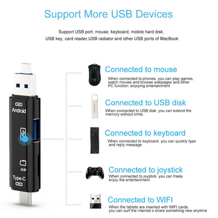 D-188 3 in 1 TF & USB to Micro USB & Type-C Card Reader OTG Adapter Connector