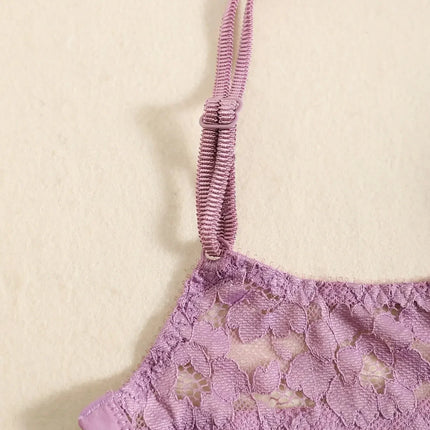 1 Set Elegant Erotic Lace Embroidery Breathable Fabric Lingeries : Push-Up Bra, Low Waist Sheer Panty - Ultimate Valentine's Day