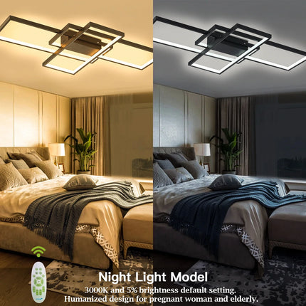 KOMORE Neutral Style Rectangular LED Semi Flush Ceiling Light, Cool White / Stepless Dimming for Office, Living Room