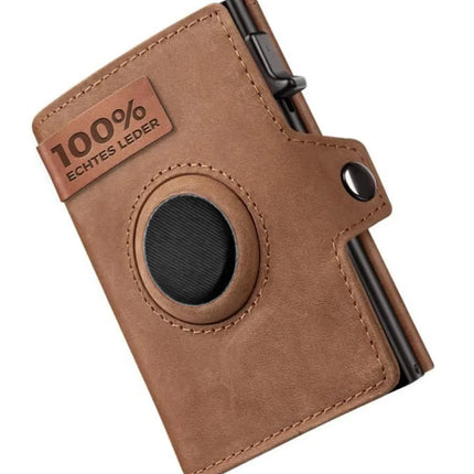 YATBEST Men's Leather Wallet With Coin Pocket AirTag Positioning Card Clip RFID Anti Magnetic Anti-Theft Card Swiping Bag