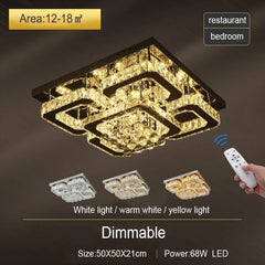 KOMORE Modern Fancy Crystal LED Flush Mount Ceiling Light Fixture, 68 W Cool White / Stepless Dimming for Office, Living Room