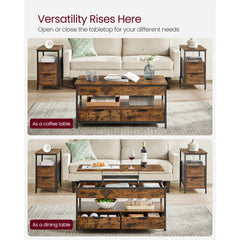 VASAGLE Lift Top Coffee Table, Living Room Table, with Storage Drawers, Hidden Compartments, and Open Shelf