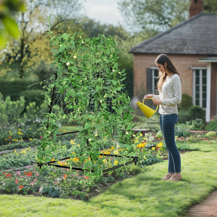Metal A-Shaped Garden Arch Trellis for Climbing Plants Vegetable Cucumber Support Frame with Nylon Netting, Four Ground Spikes