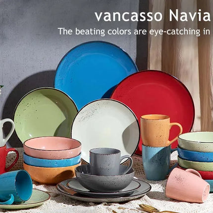 Vancasso 16/32/48-Piece Ceramic Beige Stoneware Dinnerware Set with Dinner Plate,Dessert Plate,800ml Bowl, Mug Tableware Set