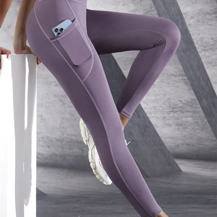 New High Waist Women's Leggings Stretch Yoga Pants Tights With Pockets Push Up Fitness Running Sportswear Solid Color Pants
