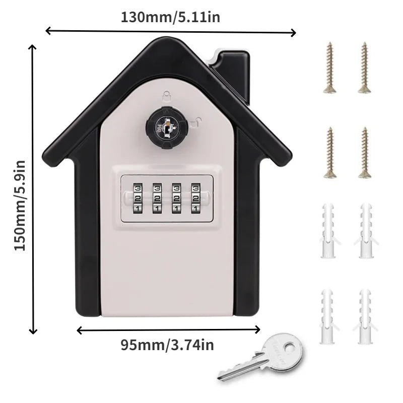Alloy Wall Mounted Key Lock Box 4 Digit Combination Security Lock Large Space for Home Office Key Safe Secret Storage Box Organi