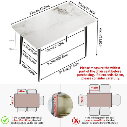 Kitchen Table Rectangle Dining Table Modern Dining Room Table with White Sintered Stone Top and Metal Legs