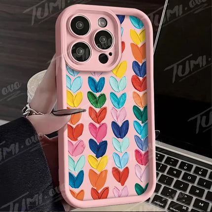 Lovely Rainbow Love Heart Soft Silicone Case for iPhone 14 15 Pro Max 13 12 11 X XS XR 7 8 Plus SE 2020 Shockproof Back Cover