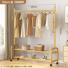 Aesthetic Golden Clothes Rack Metal Balcony Nordic Wheels Clothes Rack Floor Bedroom Burro Ropa Perchero Hallway Furniture