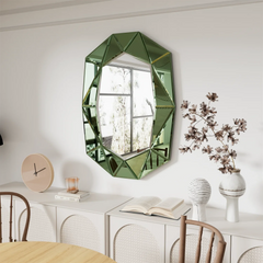 Asymmetrical Decorative Wall Mirror for Living Room and Bedroom, Glass Inlayed Accent Vanetian Mirror, 100cm