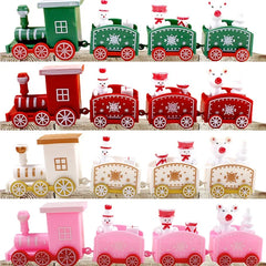 Wooden Train Christmas Ornaments Santa Cake Decoration Merry Christmas Navidad New Year Party Table Decoration Kids Gifts Toys