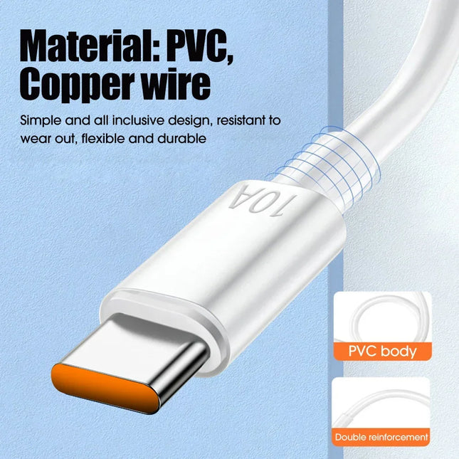 120W 10A High-speed Charging Data Cable USB Type C Cellphone Charger Wire Cord for Huawei Mate X5 Samsung Xiaomi 2M/1.5M/1M