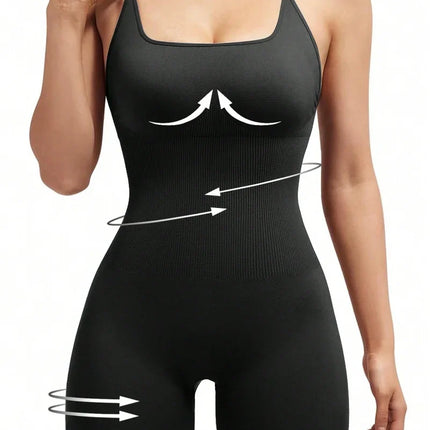 Sexy Fitness Jumpsuit Women Cross Adjustable Sports Playsuit Running One Piece Yoga Suit Scrunch Shorts Backless Set Romper
