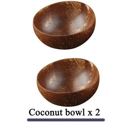 Natural Coconut Bowl Dinner Set for Women, Handmade Wooden Tableware, Wood Spoon, Dessert Fruit Salad, Mixing Rice Ramen Bowl, 1