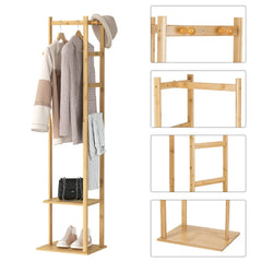 Bamboo Garment Coat Clothes Stand Rack Hat Shoe Wooden Hanger Holder Shelf Tidy Garment Hanging Rail Hooks