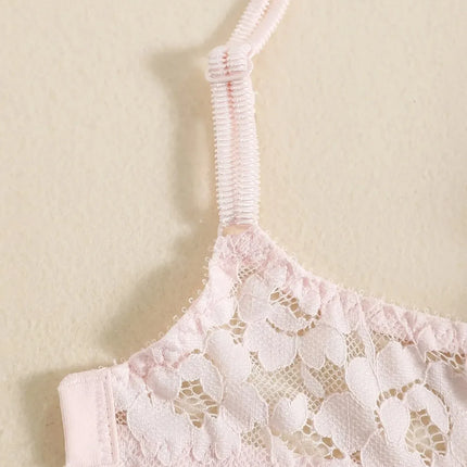 1 Set Elegant Erotic Lace Embroidery Breathable Fabric Lingeries : Push-Up Bra, Low Waist Sheer Panty - Ultimate Valentine's Day