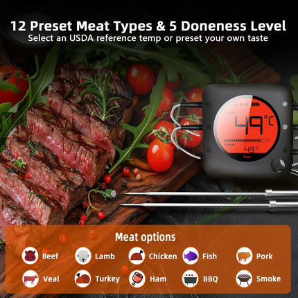 Wireless Bluetooth Meat Thermometer Digital BBQ Kitchen Thermometer Support 6 Probe for Smoker Cooking Grill Oven Candy