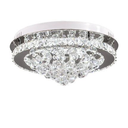 KOMORE Round Crystal-droplets LED Semi Flush Mount Ceiling Light, 36 W Polished Chrome Cool White / Stepless Dimming