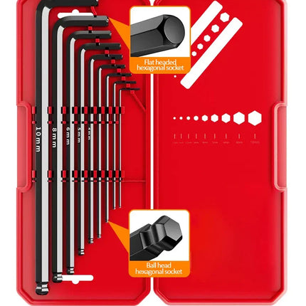 DELIXI ELECTRIC Allen Key Set，Allen Hex WrenchScrewdriverBox-packed Set，SleevUniversal Torque Long Metric,for VehicleMaintenance