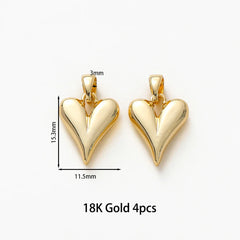 4pcs/lot 14K 18K Gold Plated Heart Charm with Jump Ring Necklace Making Supplies Solid Love Pendant For DIY Jewelry Accessories