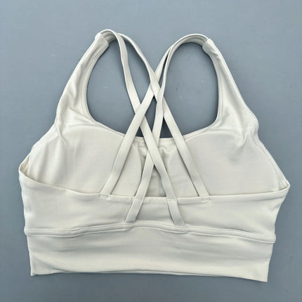 Solid Color Soft Cross Back Women Fitness Bra Tights Yoga Vest High Strength Shockproof Gym Sports Top Push Up With Chest Pad