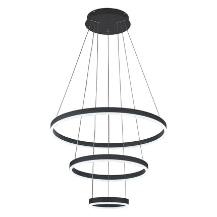 KOMORE Modern 3 Ring Aluminum Round Hanging LED Pendant Light Stepless Dimming & Cool White for Kitchen Living Room Hallway