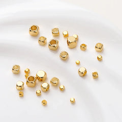 50pcs/lot 2-5mm 14K/18K Real Gold Plated Brass Square Spacer Loose Beads for DIY Jewelry Making Beads Accessories Findings