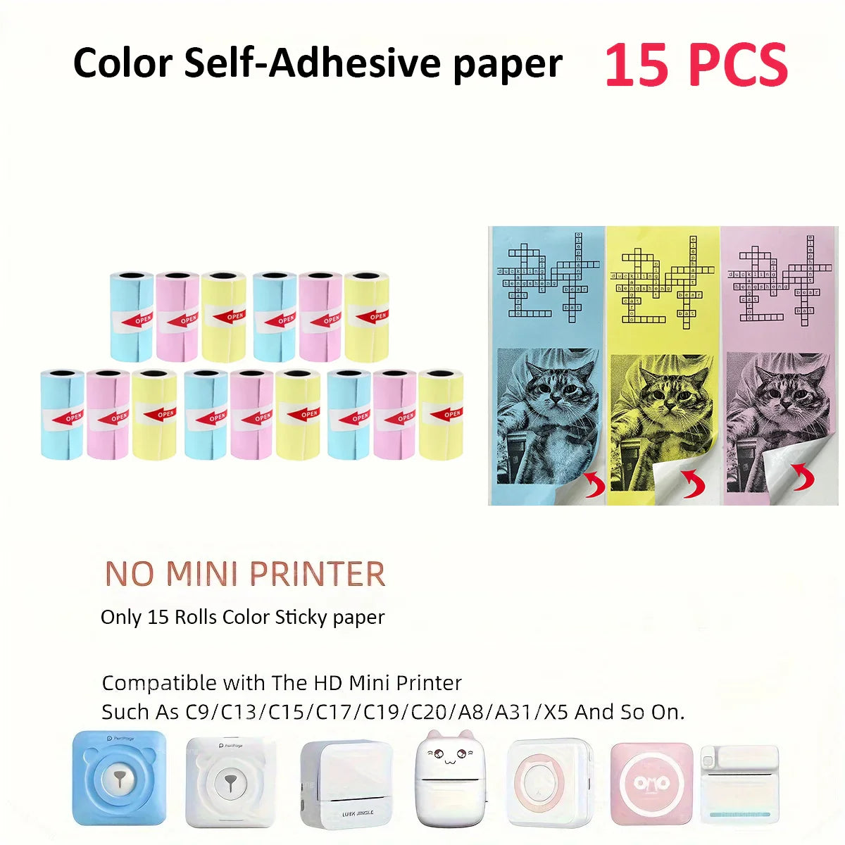 Mini Printer Color Sticker Thermal Paper Label Paper Sticker Photo Papers For PeriPage PAPERANG Poooli 57mm width Photo Printer