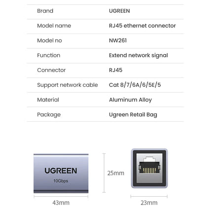 UGREEN RJ45 Connector 10Gbps Network Extender Extension for Cat8 Cat7 Cat6 Ethernet Cable Adapter Gigabit Female to Female