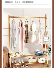 Aesthetic Golden Clothes Rack Metal Balcony Nordic Wheels Clothes Rack Floor Bedroom Burro Ropa Perchero Hallway Furniture