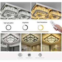 KOMORE Modern Fancy Crystal LED Flush Mount Ceiling Light Fixture, 68 W Cool White / Stepless Dimming for Office, Living Room