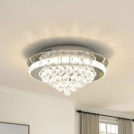 KOMORE Round Crystal-droplets LED Semi Flush Mount Ceiling Light, 36 W Polished Chrome Cool White / Stepless Dimming