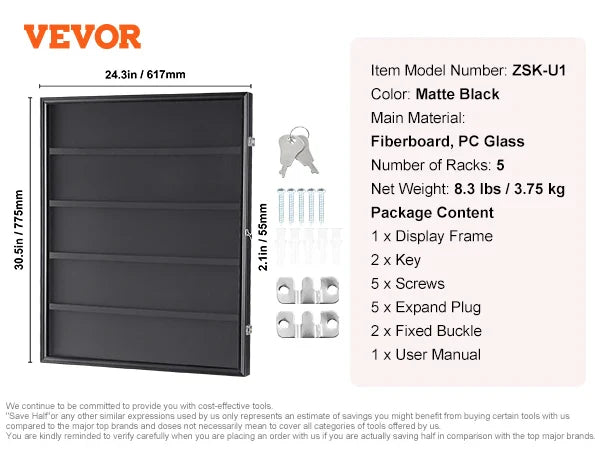 VEVOR Jersey Display / Sports Card Display Frame Case, Large Lockable Sport Shadow Box, 98% UV Protection PC Glass and Hangers