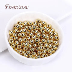 18K Gold Plated Separators For Bead,Spacers Beads For Jewelry Making,Brass Metal Round Beads,DIY Bracelets/Necklace Accessories