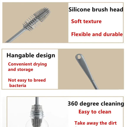 Hot Silicone Cup Brush Long Handle Milk Bottle Cleaning Brush  Water Bottles Glass Cup Cleaner Scrubber Kitchen Cleaning Tools