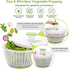 LMETJMA QuickPush Salad Spinner Large 6.3QT Vegetable Washer Dryer Strainer Drainer with Drain Salad Bowl and Colander JT400
