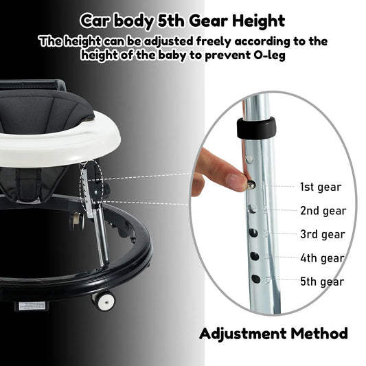 Baby Walker Foldable with 5 Adjustable Heights, Baby Walkers and Activity Center for Boys Girls Babies 7-18 Months, Baby Walker