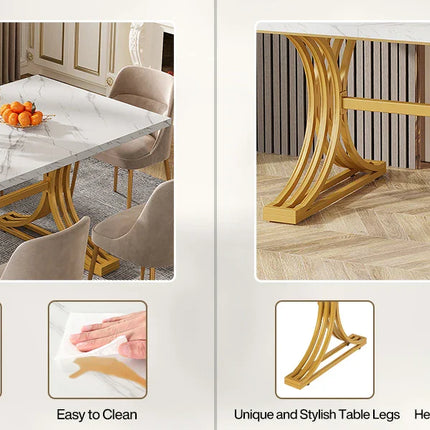 Tribesigns 63-Inch Rectangular Dining Table for 4 to 6, Modern Kitchen Table with Faux Marble Table Top, White Dinner Tables