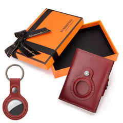 Anti-scan Magnet Credit Card Holder Wallet Genuine Leather Automatic Pop Out Aluminum Smart Wallets Luxury AirTag Purse Set