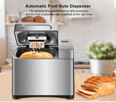 BioloMix Stainless Steel 19-in-1 Automatic Bread Maker,650W Programmable Bread Machine with 3 Loaf Sizes Fruit Nut Dispenser
