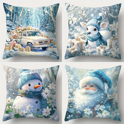 Christmas decoration pillowcase New Year Gift Snowman Fawn Santa Claus car pattern home decoration sofa cushion cover