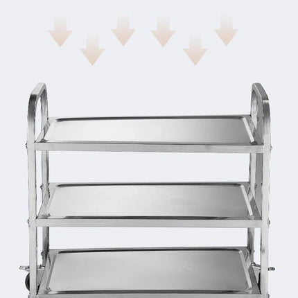 Stainless Steel Cart with Thickened Three Layers- Kitchen Utility Cart for Serving  Collecting Dishes Multi-functional Trolley