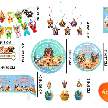 Puppy Birthday Party Supplies for Kids,159pcs Birthday Party Supplies&Tableware Set Dog Party Plates Cups Napkins Banner Balloon