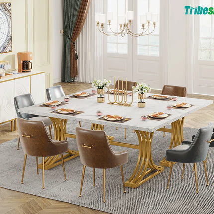 Tribesigns 63-Inch Rectangular Dining Table for 4 to 6, Modern Kitchen Table with Faux Marble Table Top, White Dinner Tables