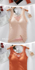 40-90 Kg Plus Size Thermal Underwear Female Velvet Lace V-neck Sexy Slim Warm Vest Camisole Cotton Tank Tops термобелье женское