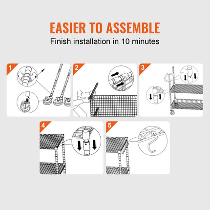 VEVOR Rolling Utility Cart 3-Tier Mobile Shelving Unit Organizer Service Cart on Wheels Metal Storage Trolley for Kitchen  Bar