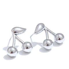 Yhpup 316L Stainless Steel Metal Chic Cherry Golden Stud Earrings Water Resistant Charm Fashion Jewelry 18K PVD Plated Wholesale