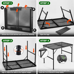 Grill Table For Outside,Lightweight Aluminum Folding Portable Metal Mesh Outdoor Grill Table For Camping Cooking BBQ RV Picnic