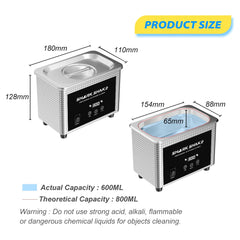 800ml Household Digital Ultrasonic Cleaner 30W/60W Stainless Steel Bath Degas Ultrasound Washing for Watches Jewelry