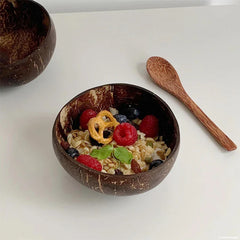 Natural Coconut Bowl Wooden Handmade Coconut Bowls for Eating Tableware Fork Spoon for Dessert Fruit Salad Mixing Rice